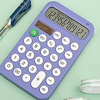 Vista 3 de Calculadora electrónica de escritorio, funciona con energía solar, calculadora de 12 dígitos con botones redondos, pantalla LCD, calculadoras