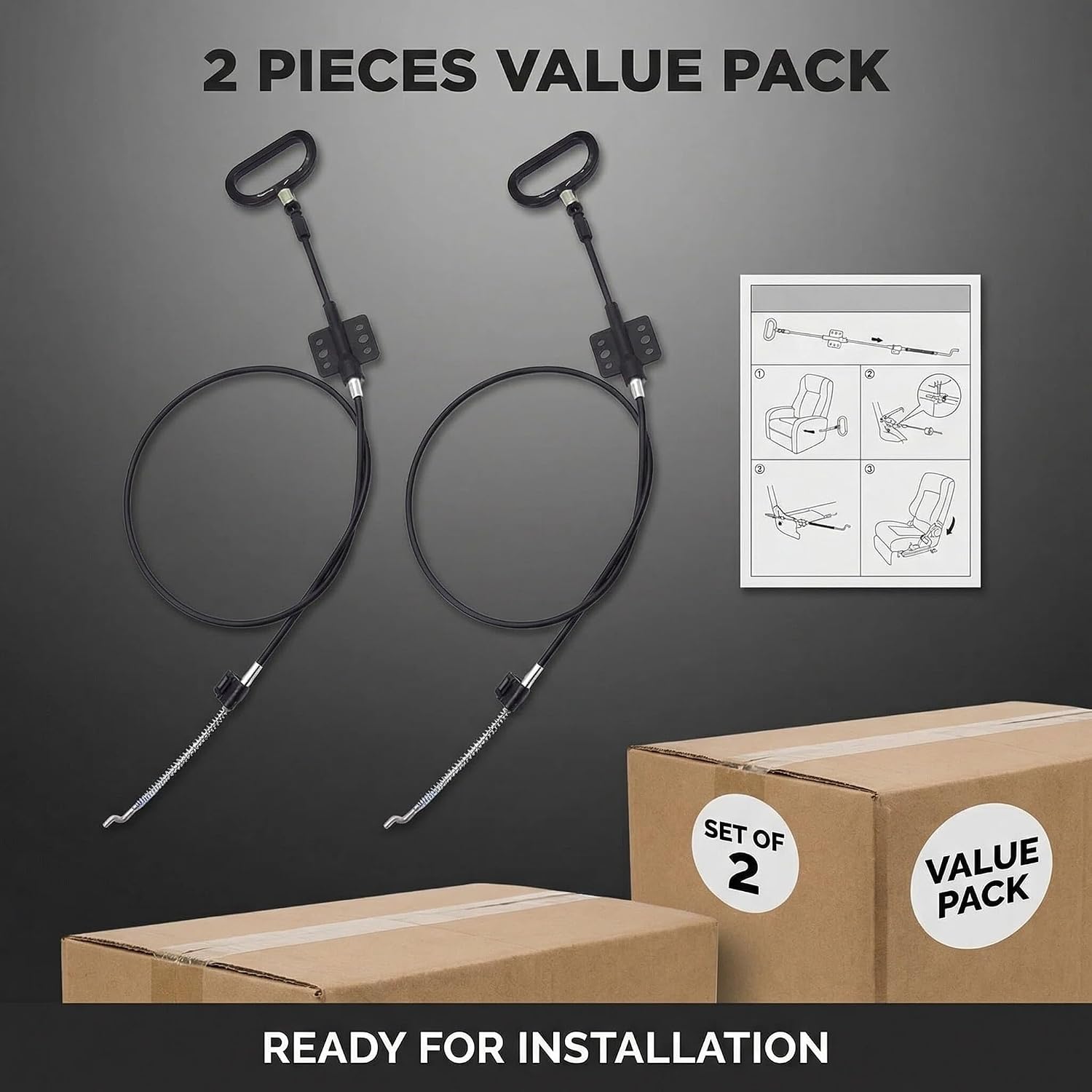 2 Pieces Recliner Release Cables Replacement with D-Ring Pull Handle