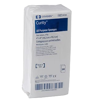 COVIDIEN 9134 Curity Non-Woven All-Purpose Sponge, Non-Sterile, 4" x 4", 3-ply Pack of 200