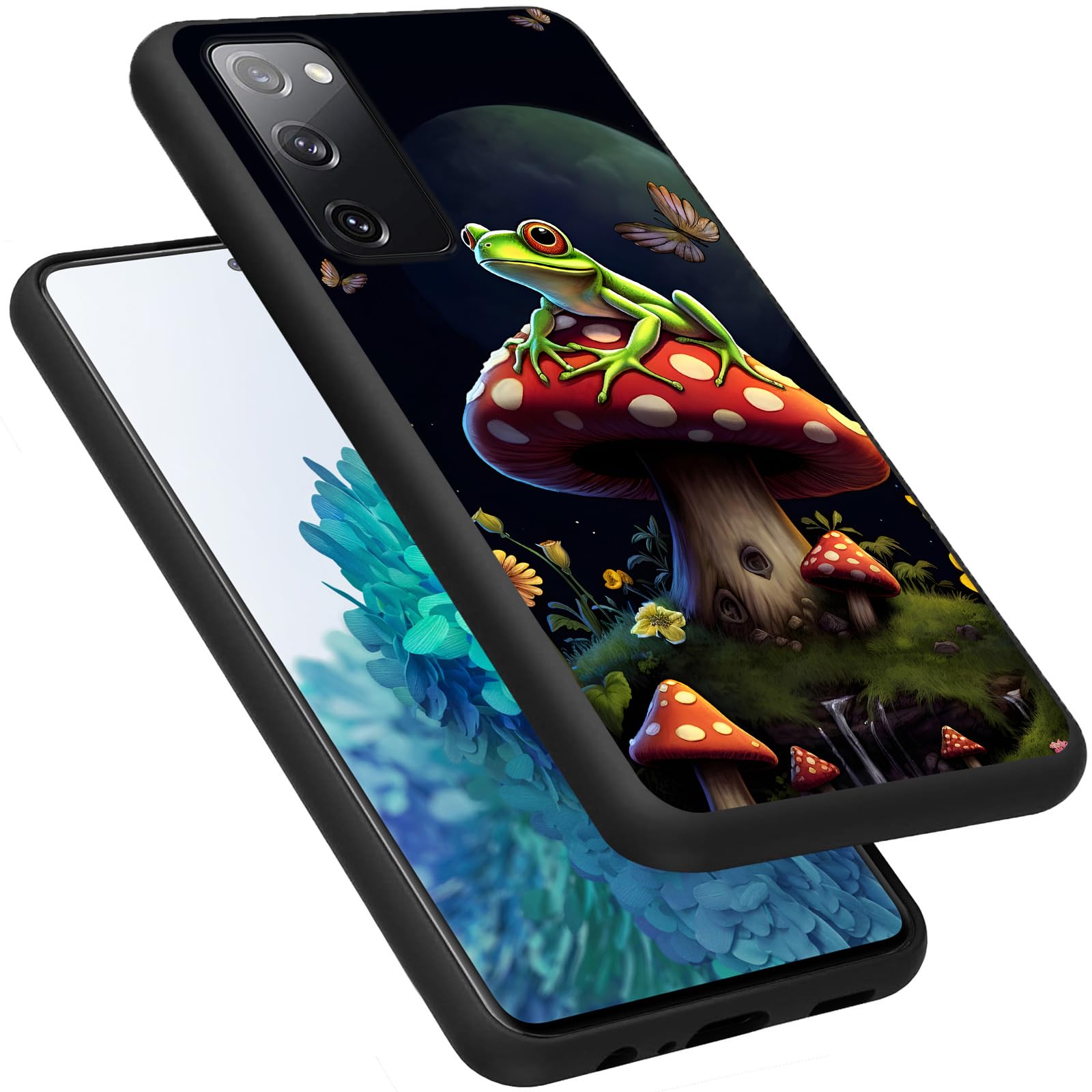 for Samsung Galaxy S20 FE Case,Slim Lightweight Black Soft TPU Ultra-Thin Silicone Galaxy S20 FE Cover for Samsung S20 FE,Frog on Mushroom