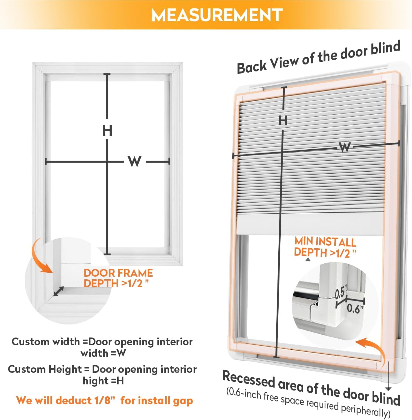ACMEART Light Filtering Door Blinds Privacy Thermal Insulated Hidden Door Window Blinds Cellular Shades for Patio French Door Front Door Sidelight Window (Pure White)