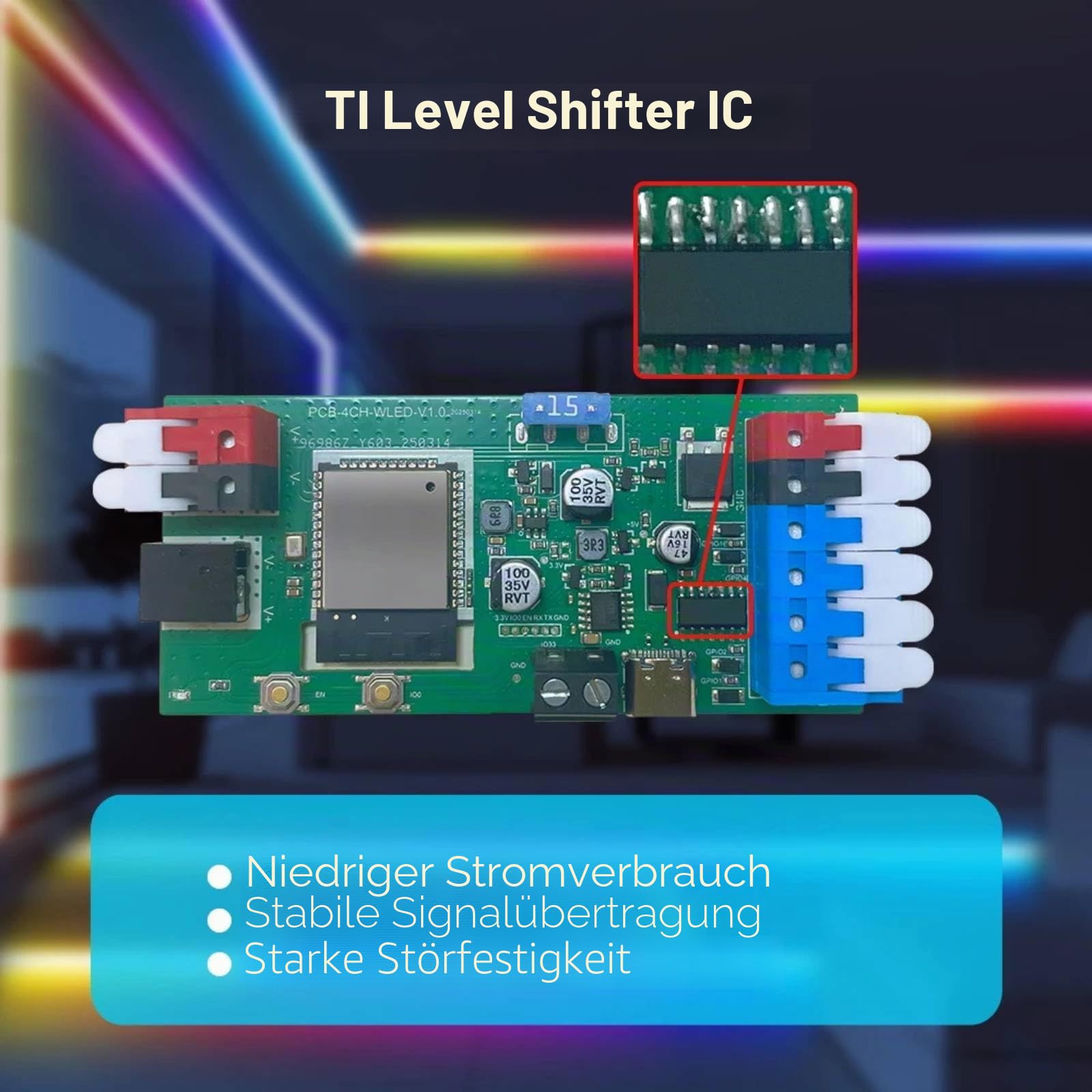 GLEDOPTO LED-Controller WiFi 4 Wege ESP32 WLED - Kompatibel mit Alexa/Google Home - für RGB LED-Streifen 5-24V - Max 15A - GL-C-017WL-D (1 Stück)