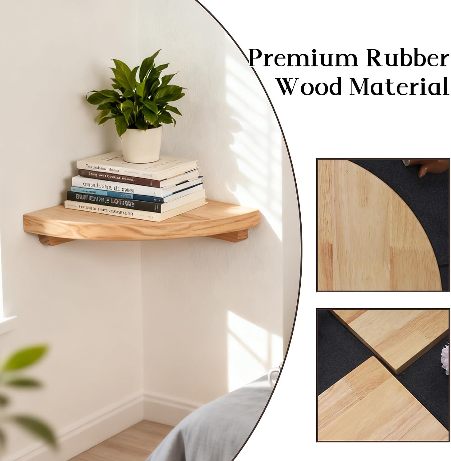 Natural Wood Corner Floating Shelf, 10" Wall-Mounted Corner Shelf for Bedroom, Bathroom & Living Room, Decorative & Functional Corner Shelf Wall