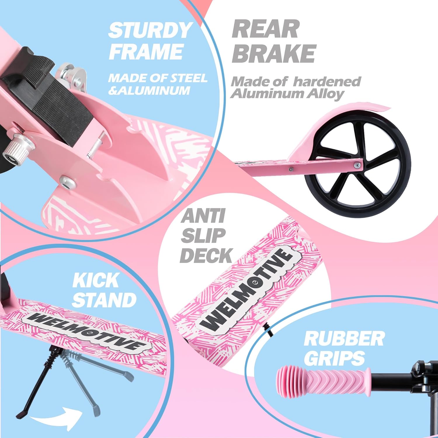 Kick Scooter for Kids Ages 6+, Teens & Adults, Adjustable Handlebars, Rear Brake, Big Wheel Foldable Scooter for Indoor & Outdoor - Image 6