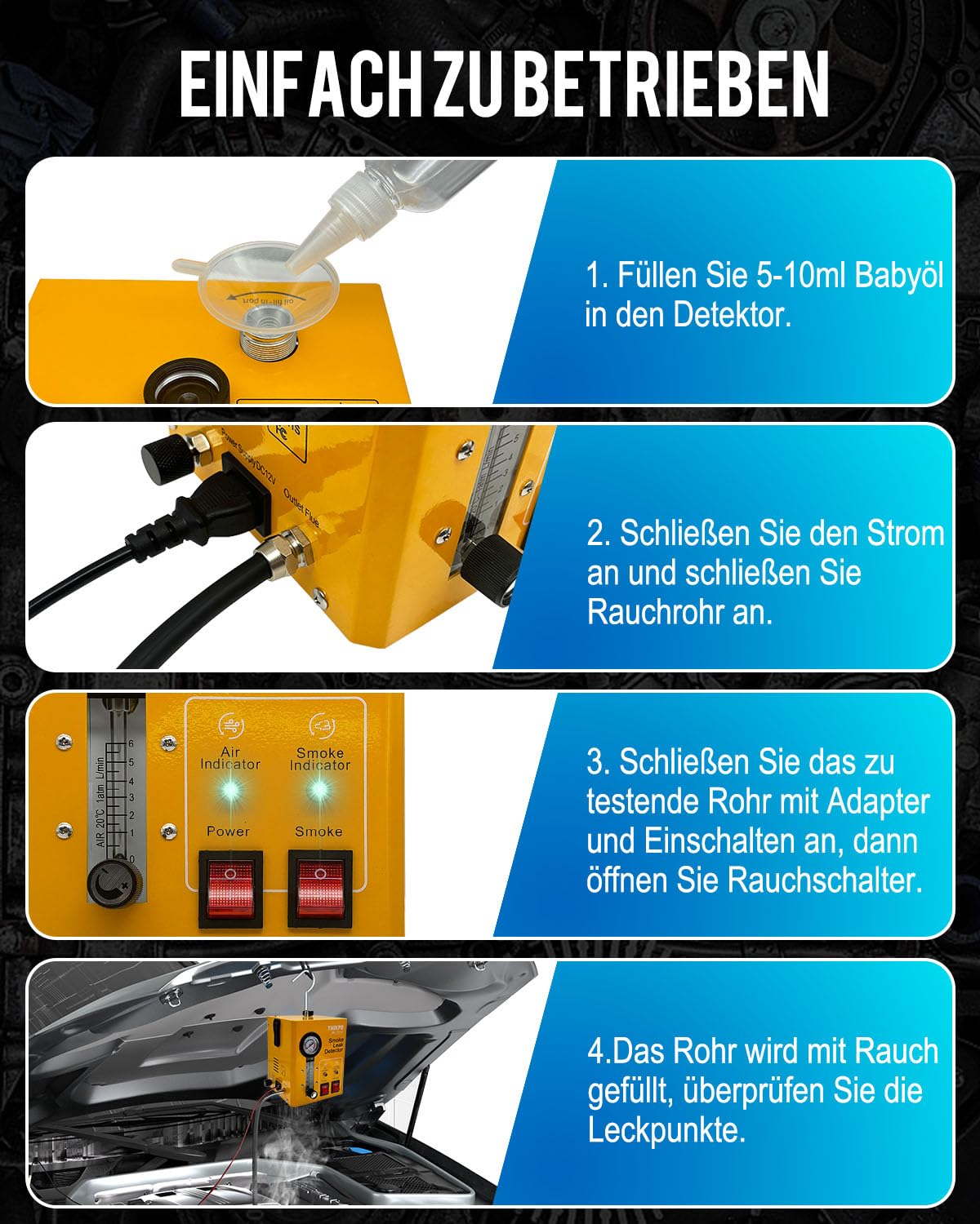 EVAP Nebelmaschine Kfz 12V, Rauchmaschine Lecksuchgerät mit Druckanzeige ,Durchflussmesser-Anzeige, Dual-Modi, Auto Kraftstoffleck Detektoren für Motorräder Schneemobile ATV Leichte Lastwagen Boote