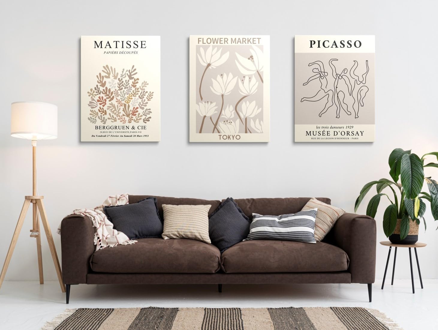 MINI ZOZI Matisse Wall Art Framed Flower Market Prints 12x16 3PCS Picasso Wall Decor Large Canvas Beige Posters Trendy Funky Aesthetic Abstract Line Minimalist Poster Danish Pastel Painting Bedroom Printing Neutral