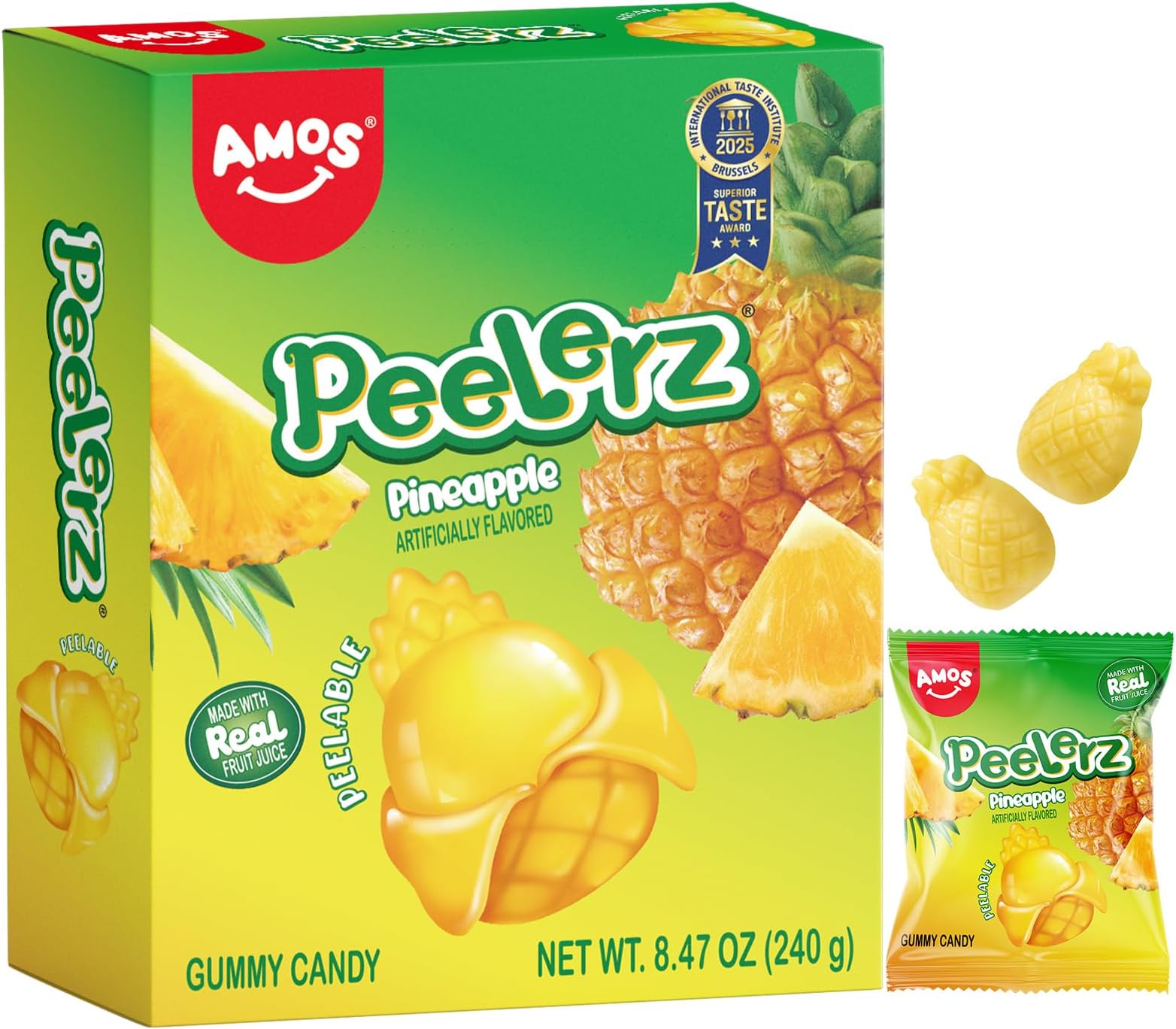 Peelerz Pineapple Gummy Candy, Peelable Fruit-Shaped Candy, 8.47oz Box with 10 Individual Packs โ Fun Peeling Gummy Snack Made with Real Juice