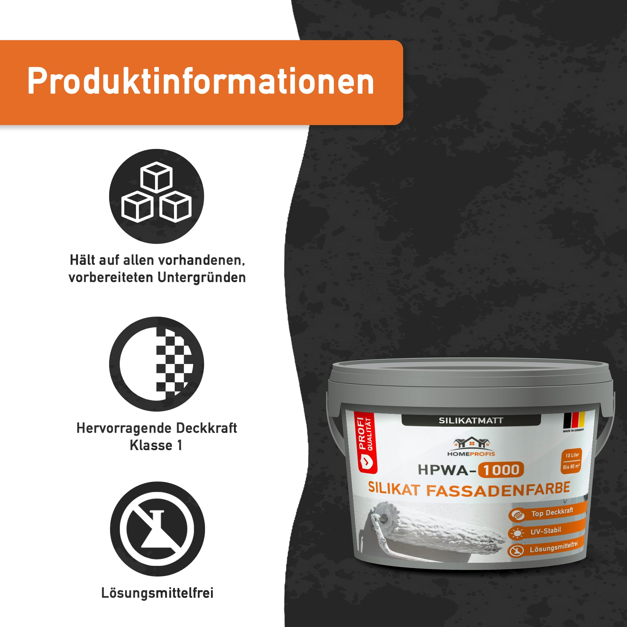 Home Profis® Silikat Fassadenfarbe Weiß | Sehr langlebig |100% UV stabil | Sehr gute Deckkraft | Fassaden Farbe für Neuanstrich & Deckanstrich | Profi Qualität | HPWA-1000 (10 Liter | Bis 80 m²)