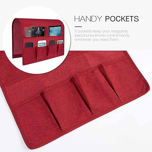 Miniatura 2 de NICEEC Organizador de reposabrazos de sofá lateral de lino antideslizante para sofá, sillón reclinable, organizador de control remoto, sillón con 6