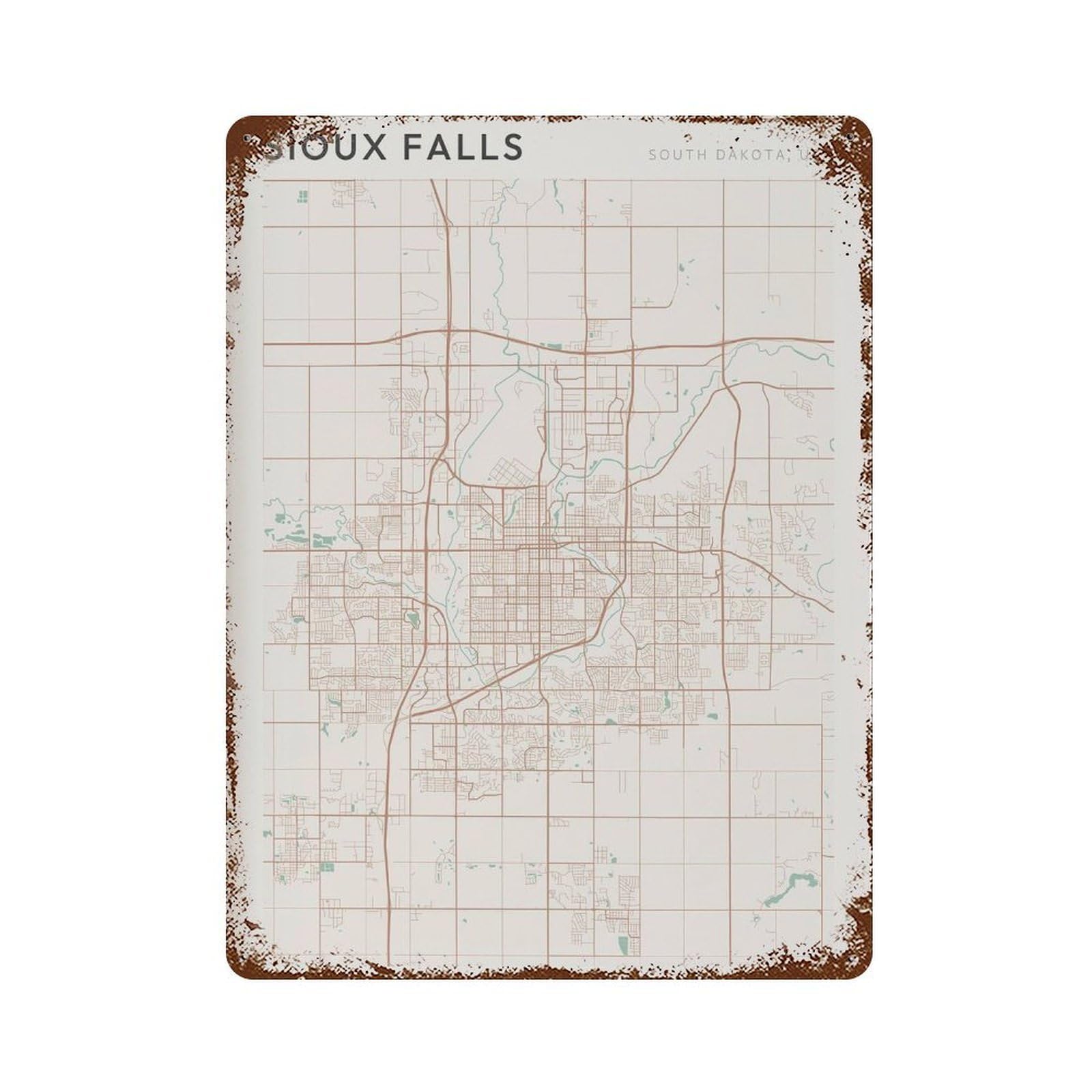 xiaoxiaoshen Sioux Falls Map South Dakota Travel Gift Scandi Wall Decor Art Metal Tin Poster Modern Home Decor Art Home Bar Shop Decorations Vintage Sign 40x30cm