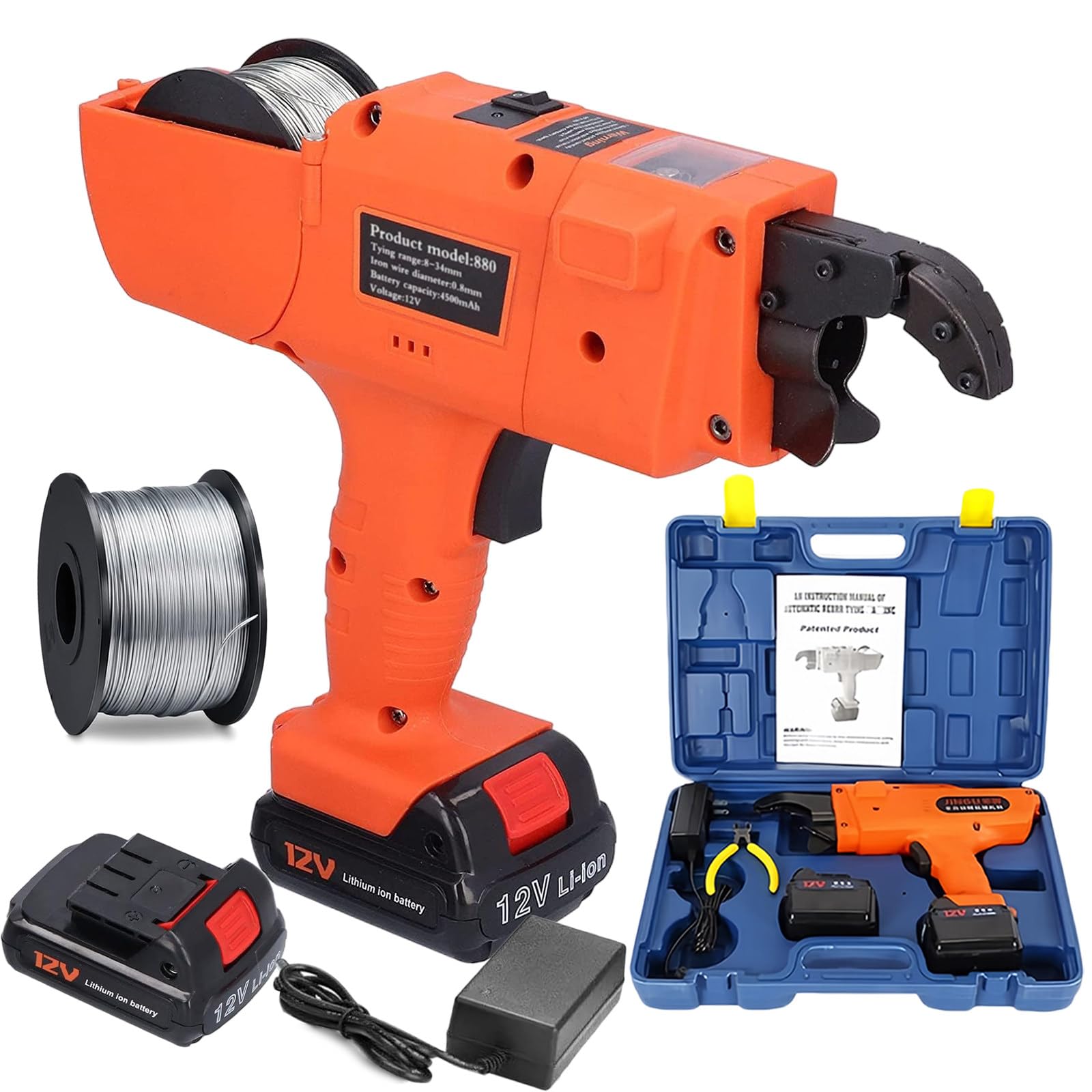 Saiyerus Rebar Tie Gun, Rebar Tier Tying Machine, Automatic Rebar Tying Tool Rechargeable Handheld Rebar Tier Kit, Electric Bar Tie Tools 8-34Mm/30-60Mm, With 2 Batteries And Toolbox,8-34Mm