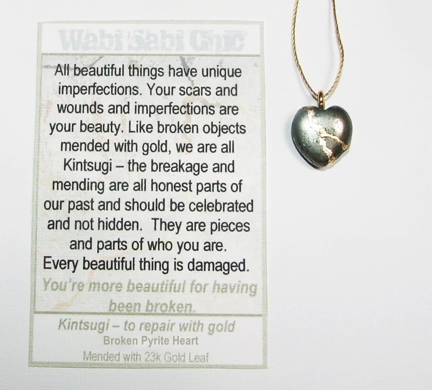 Kintsugi Petite Pyrite Broken Heart Mended with 23k Gold, Cord Necklace