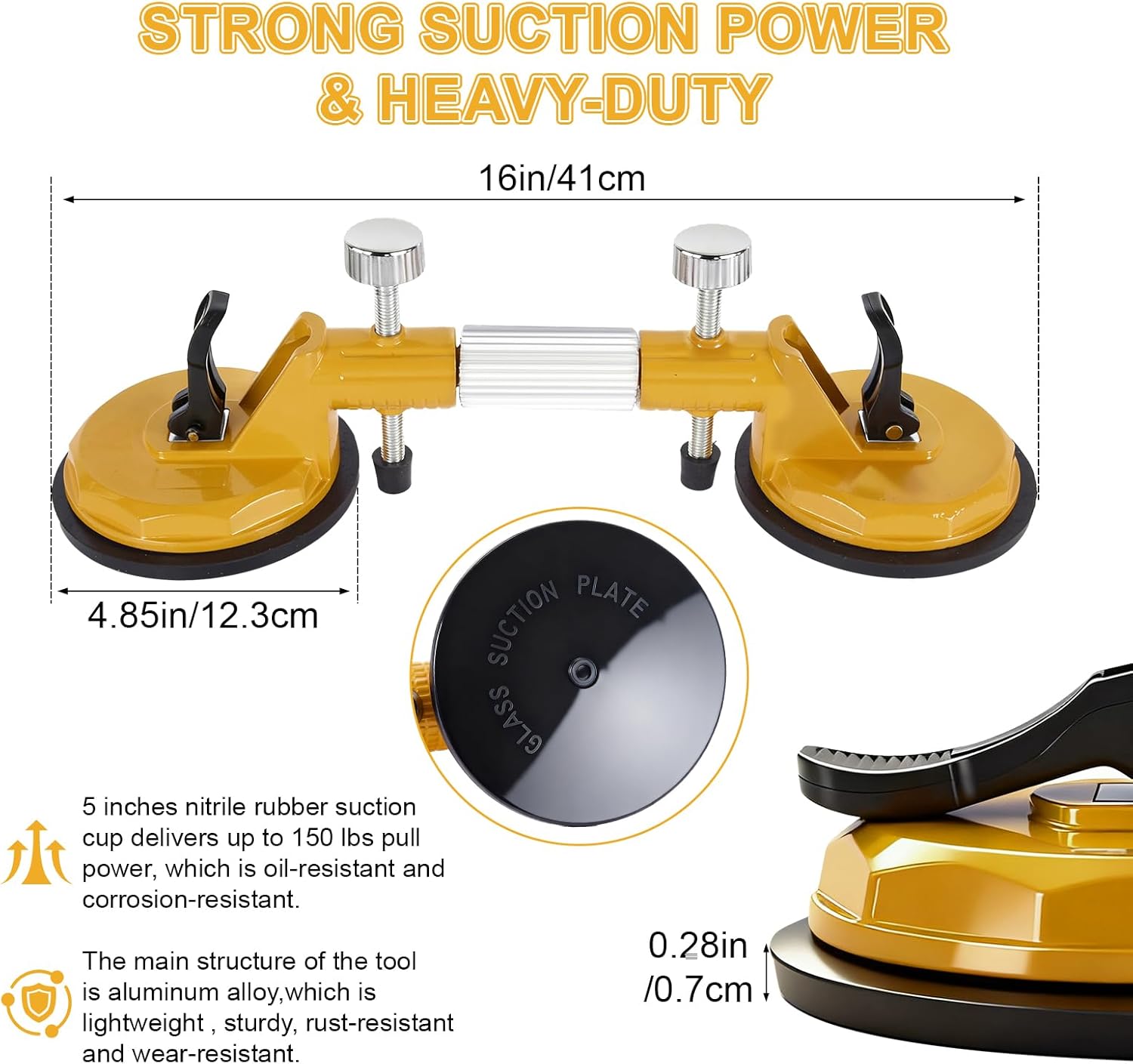 UpJiaflarish Granite Tools - Tile Suction Cup Tool Set - Seam Setter, for Flat Setting & Repairing, Suitable for Tile of Granite, Marble, Stone, Slab & Glass & Smooth - Flat Floor(1pcs * Yellow)