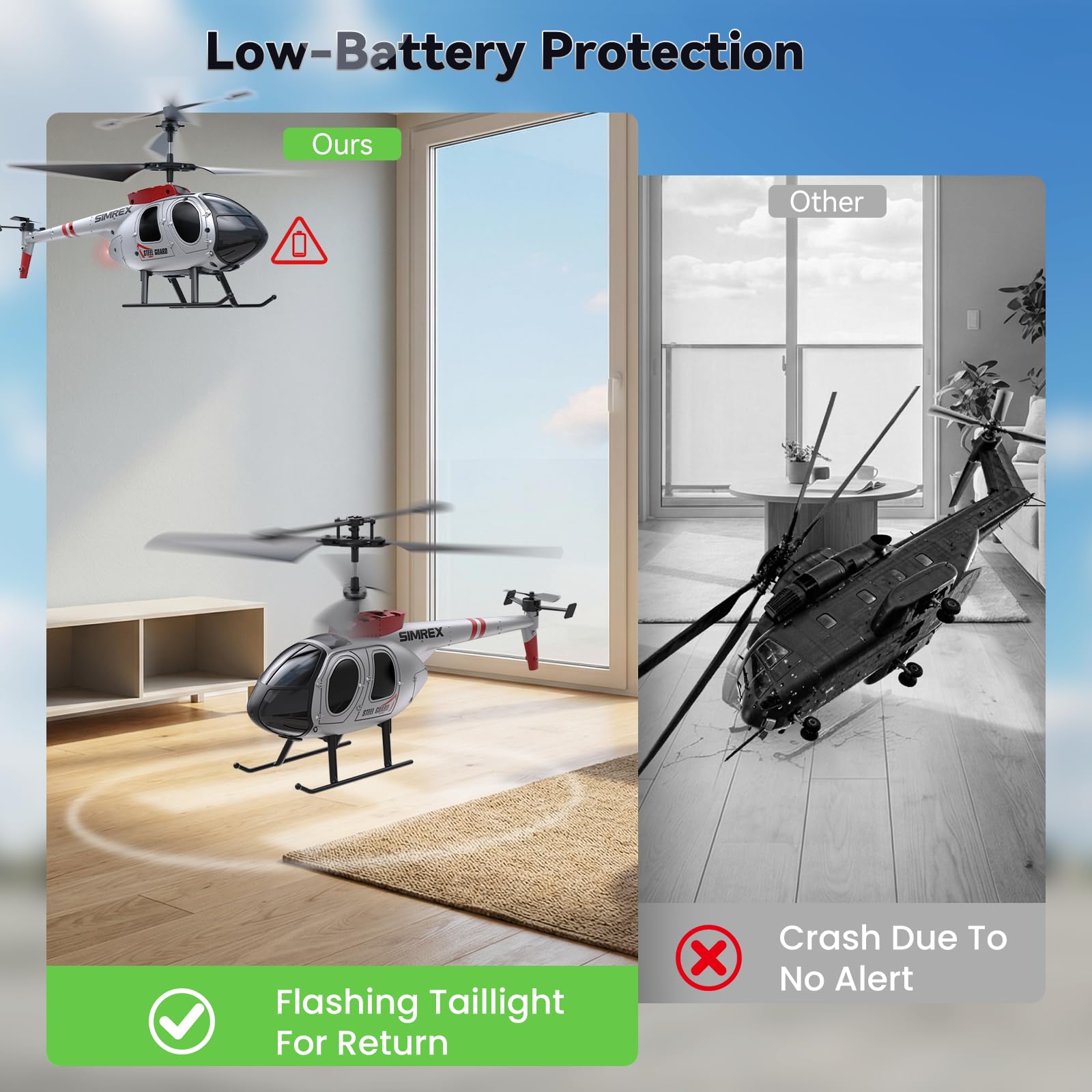 SIMREX Helicóptero RC para niños y principiantes | Mantenimiento de altitud, 2 velocidades, recargable con 2 baterías, juguetes para interiores y exteriores, niños y niñas