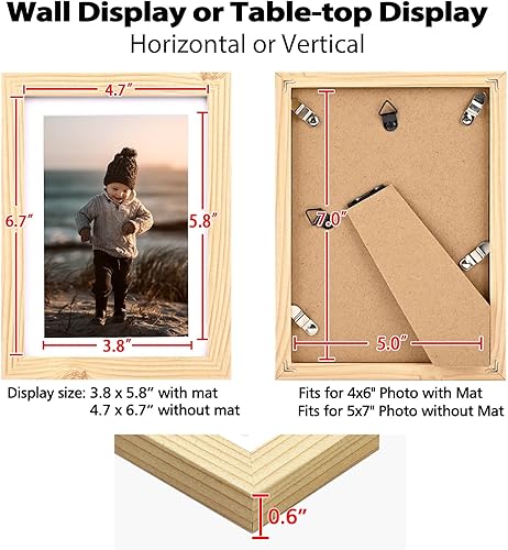 Vista 80 de KINLINK Juego de 6 portarretratos de madera de 6 x 8 pulgadas, marco de fotos de madera mate de 4 x 6 con plexiglás para 4 x 6 con paspartú o 6 x 8