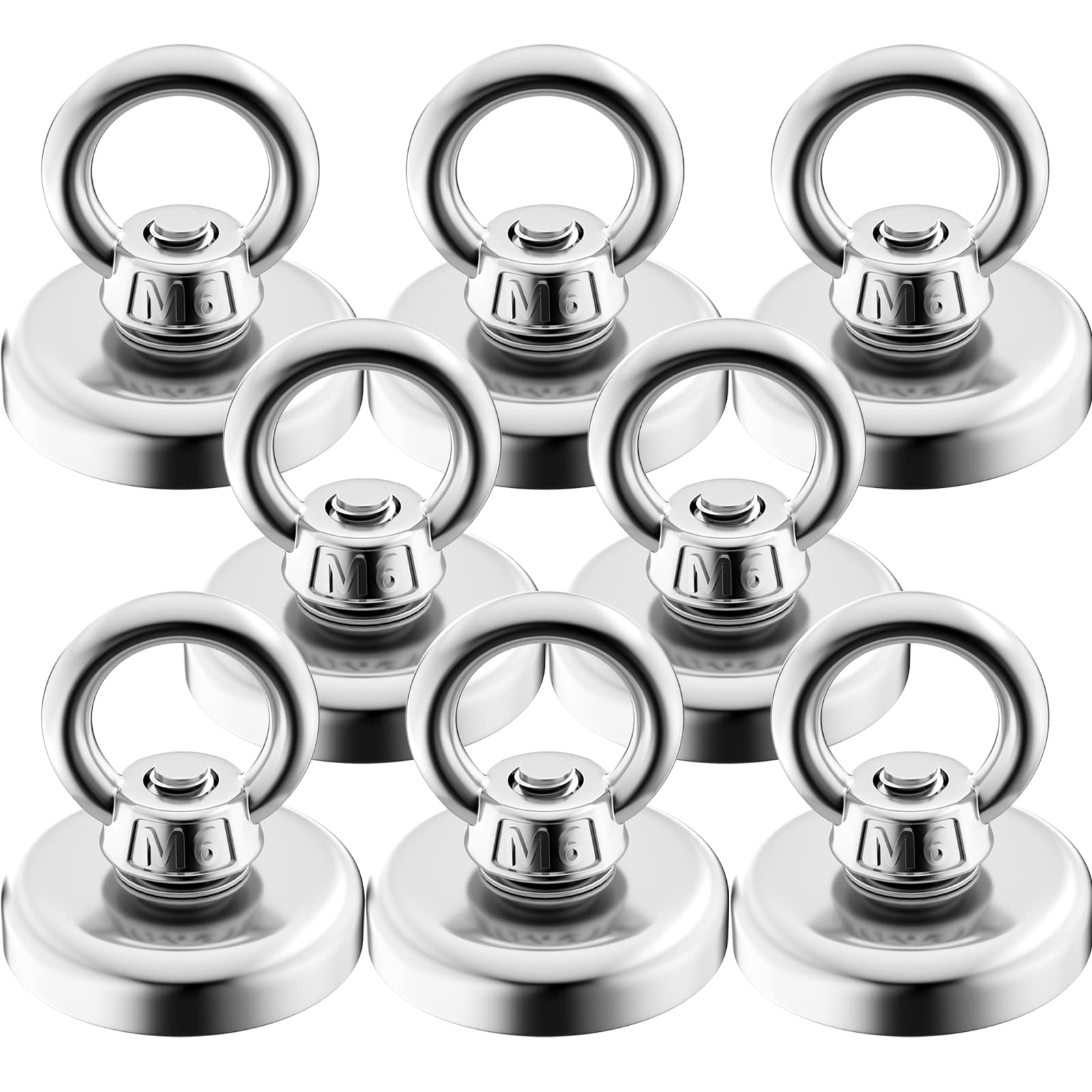 Keukenket 8 Pcs Super Strong Fishing Magnets Heavy Duty,1.26 inch Powerfull Lift Neodymium Magnets,Large Rare Earth Magnets with Stainless Steel
