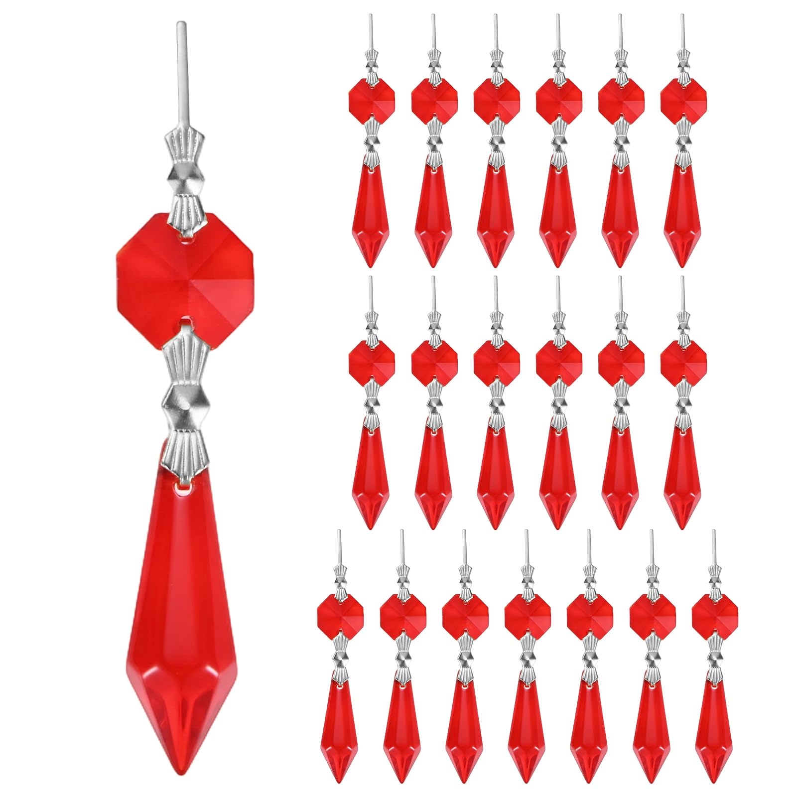 M METERXITY 10-Pack Crystals Prisms Glass Tip Beads, 75mm Replacement Chandelier Teardrop Icicle Drops Hanging Pendants for Lamp/Garden/DIY Decoration, Octagonal Crystal Suncatcher [Dark Red]
