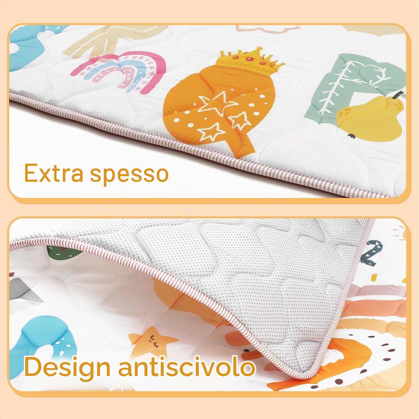 Tappetino per Giochi Bambino 150x180, Tappeto Attività Morbido | Imbottitura Spessa per Tempo a Pancia in Giù, Base Antiscivolo Sicura per Gattonamento, Alfabeto arcobaleno