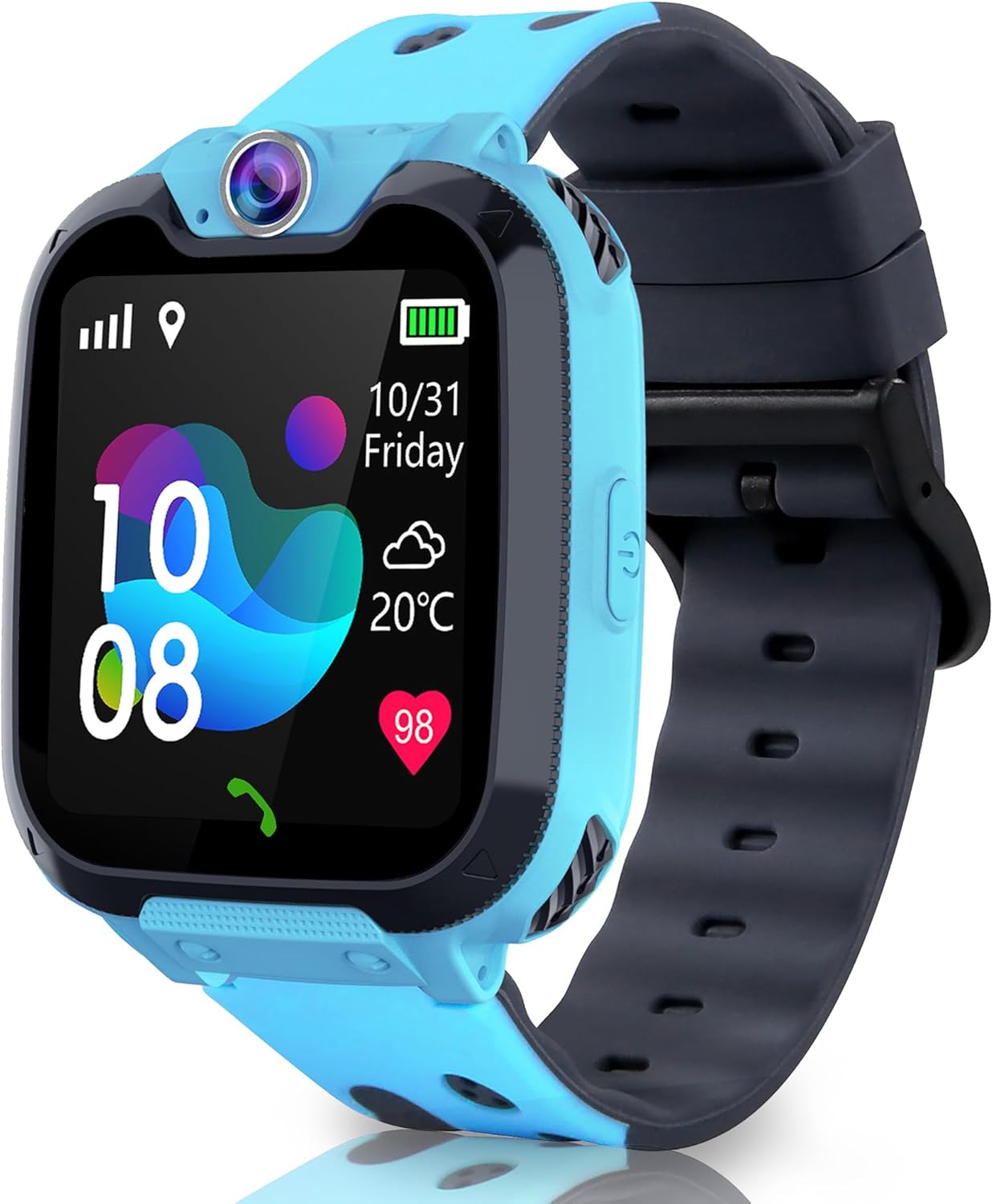 Puhiuyoi Kids Smart Watch Boys Girls, Smart Watch for Kids with Two Way Call SOS 16 Games HD Camera Music Alarm School Model with SD Card Smartwatch Birthday Gifts for Boys & Girls 4-12Y (Blue-SOS)