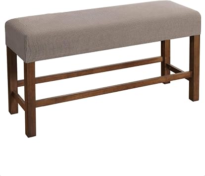Stretchable Rectangle Bench Covers & Dining Chair Slipcovers Soft, Removable, Washable Jacquard Fabric Anti-Dust Seat Protector for Living Room, Kitchen, Bedroom Taupe, Large