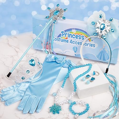 Miniatura 7 de Shindel 8 accesorios de disfraz de princesa, corona de princesa, guantes, collar, aretes, banda para el cabello, disfraz de cosplay para niñas