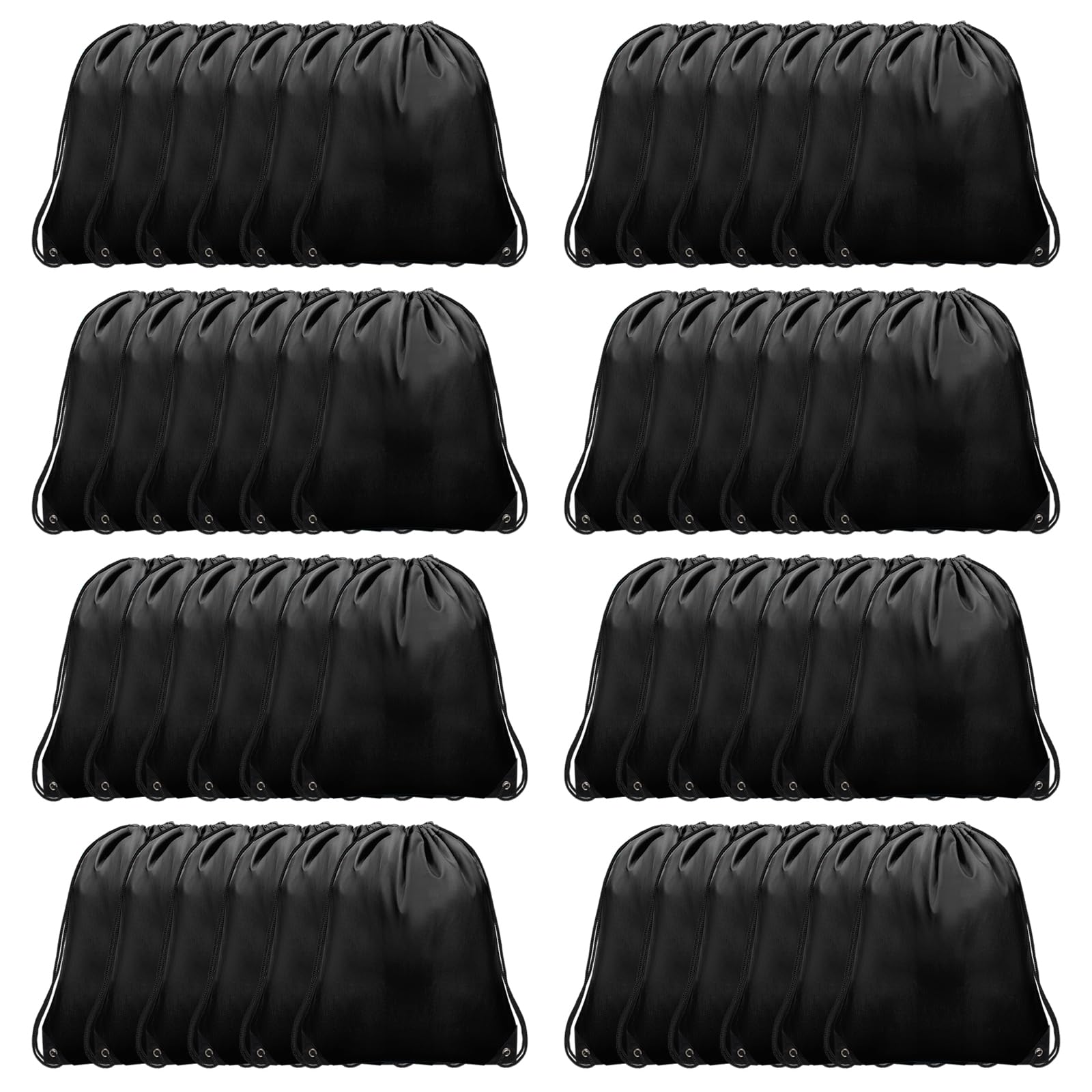 Grneric 48Pcs Drawstring Backpack Bulk Cinch Bag, Polyester Drawstring Bags for Gym Yoga Beach Camping Party(Black)