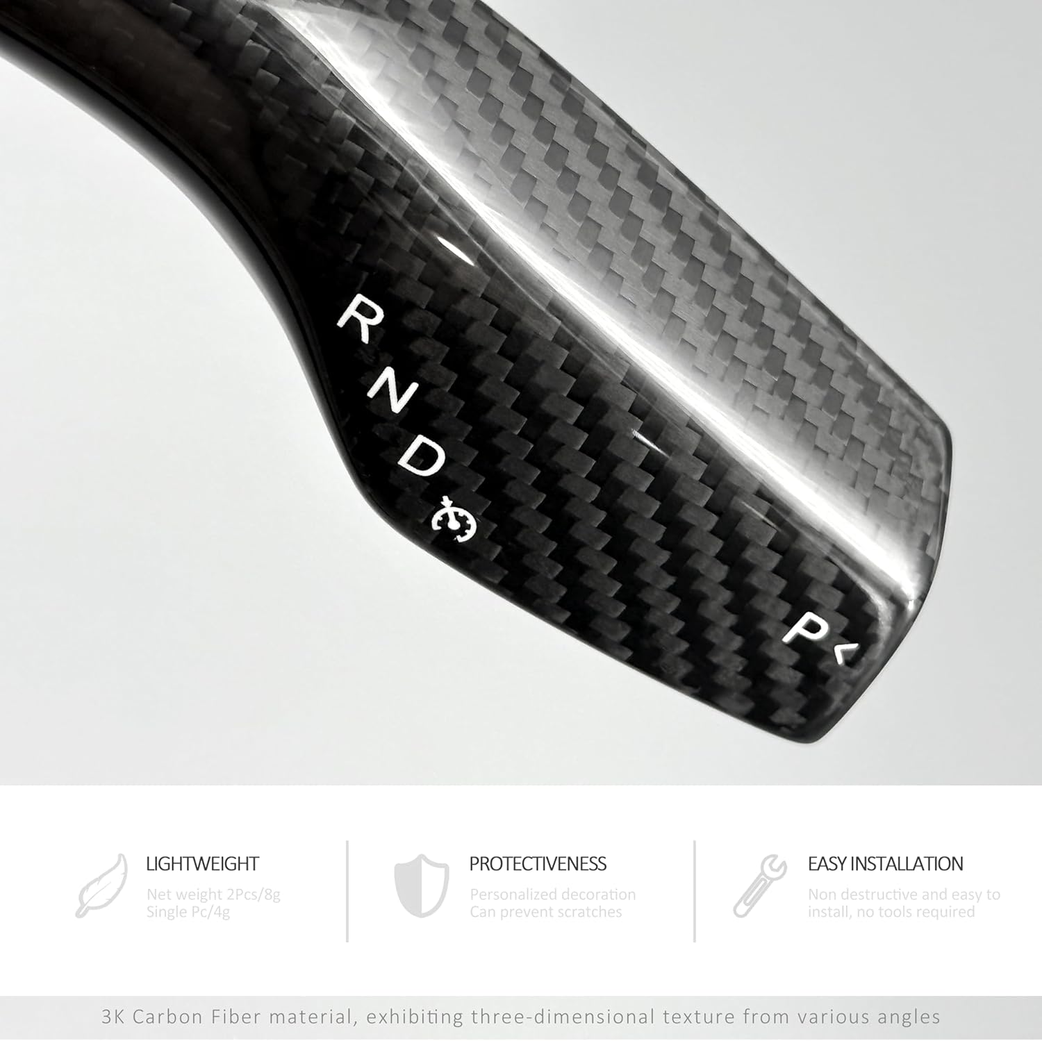 Real 3K Carbon Fiber Steering Lever Cover for Tesla Model 3 Model Y 2024-2017 Gear Shift Cover Accessories Gear Lever Decorative Cover for Tesla Model 3 Model Y(Glossy Black)