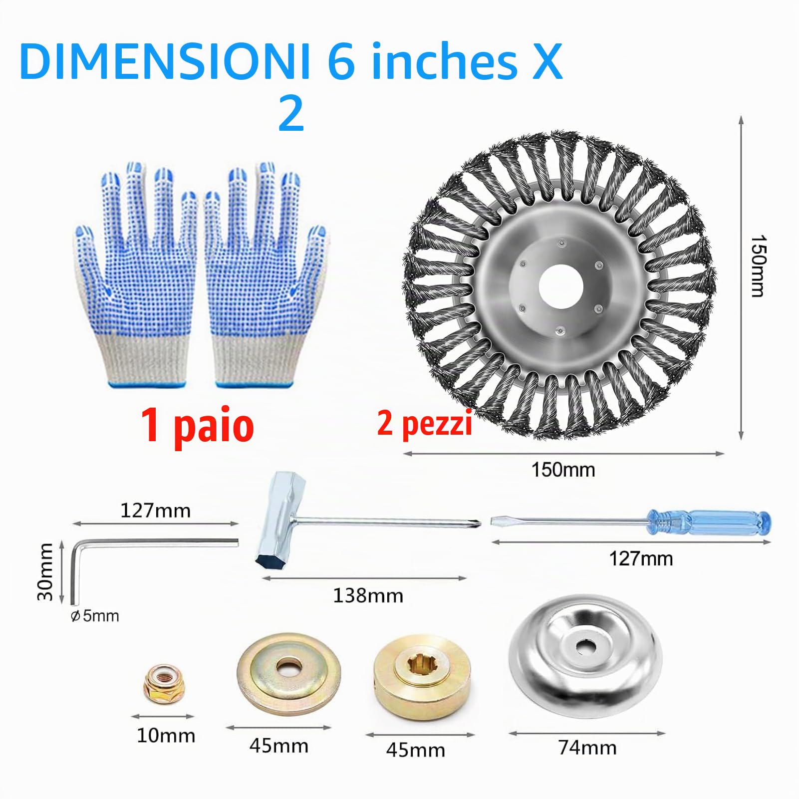 2 pezzi Spazzola per diserbo per tosaerba, Spazzola per diserbo da 25,4 mm, Spazzola metallica a 2025 denti per tosaerba, Spazzola per diserbo universale per tosaerba, 6 pollici + 6 pollici