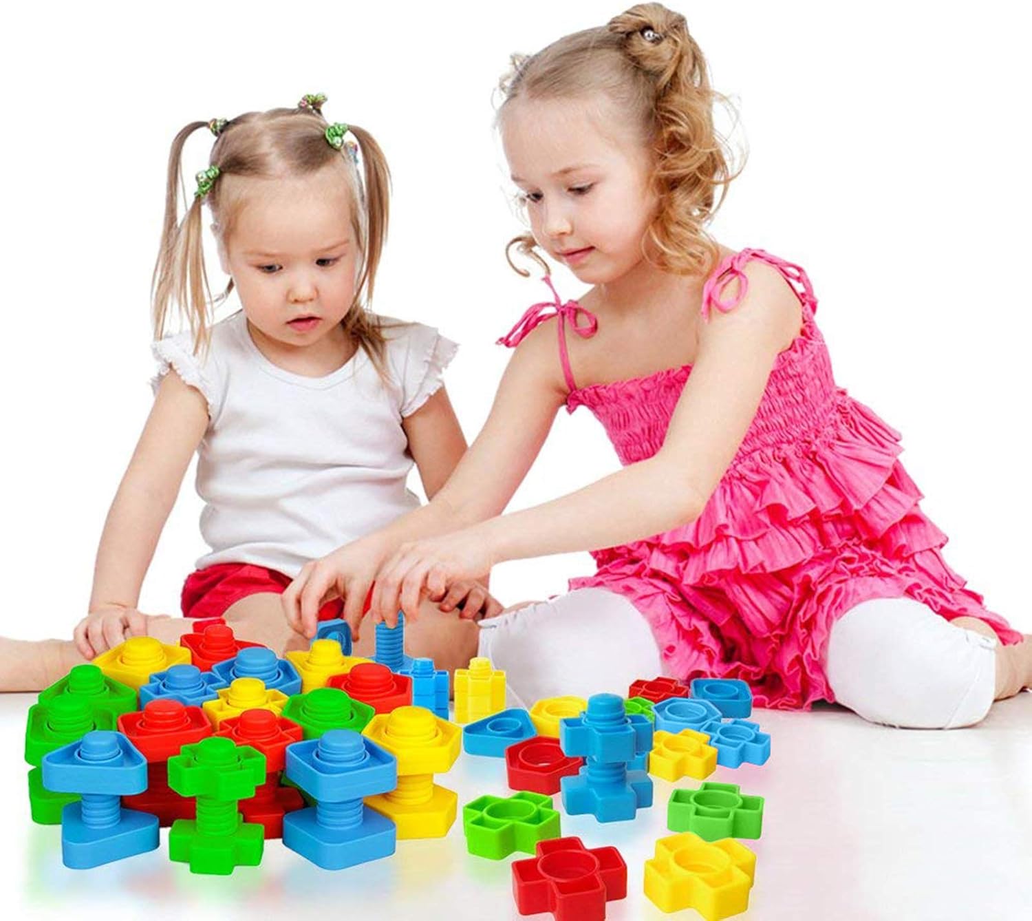 Jumbo Nuts and Bolts Toys 52Psc for Toddlers Preschoolers Kids, STEM Educational Montessori Building Construction Screw Matching Activities for 3,4,5 Year Old Boy and Girl.