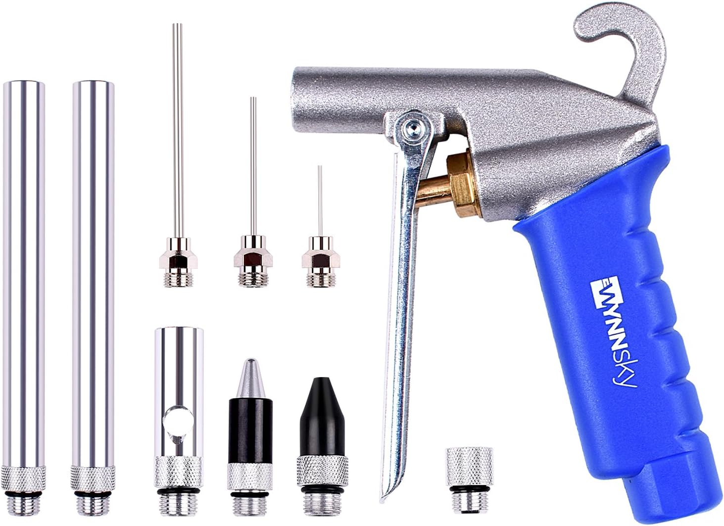 - High Flow Air Blow Gun with 9 PCS Blower Tips, 6 inch Extensions, Needle and Rubber Tip, Xtreme Flow Nozzle, Adaptor, 120PSI Working Pressure, Air Compressor Accessories Kit, Cleaning Air Tool