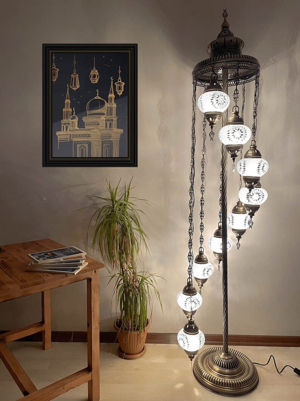 SESI Turkish 9 Globe Floor Lamp, Mosaic Standing Lamp, 9 Globe Mosaic Lamp Floor Lamp for Decorative Home Decor (White)