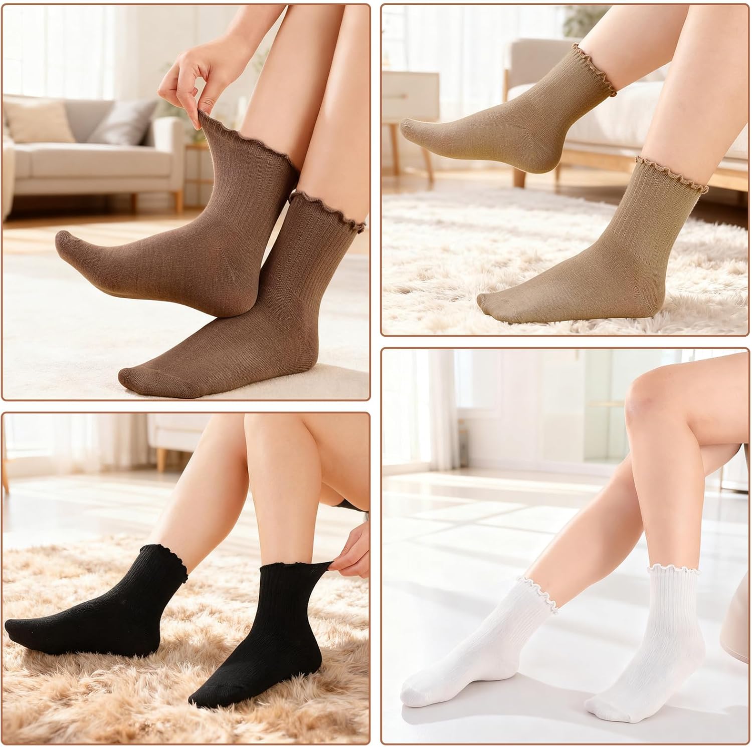 Ruffle Socks for Women, 6/10/15 Pairs Frilly Crew Dress Socks, Cute Breathable Ankle Sock for Sneakers, Boots Flats - Image 2