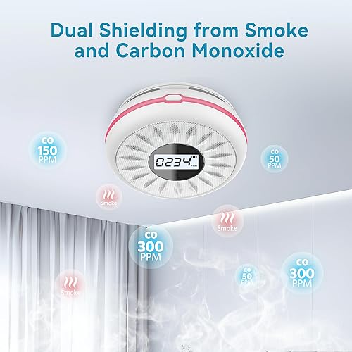 Miniatura 3 de Detector de humo, detector de monóxido de carbono, batería de 10 años, alarma HATHEPHS Fire & CO con gran pantalla LCD en tiempo real, estándares UL