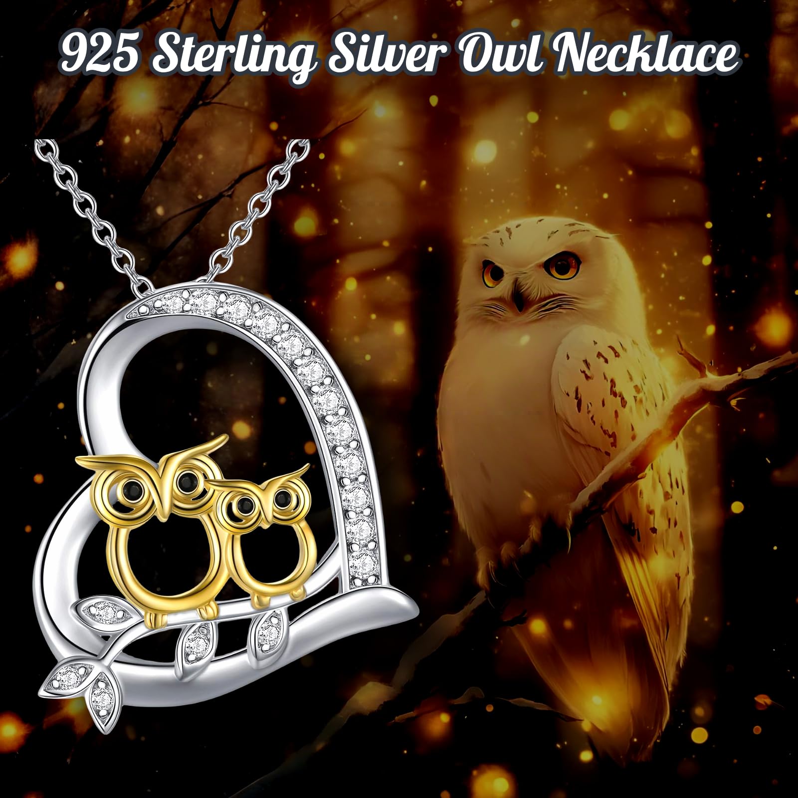 Collar con Colgante de Búho para Mujeres en Plata de Ley 925 Colgante de Corazón de Animales Joyas para Madre Regalo para el Día de la Madre Regalo de Cumpleaños para mamá