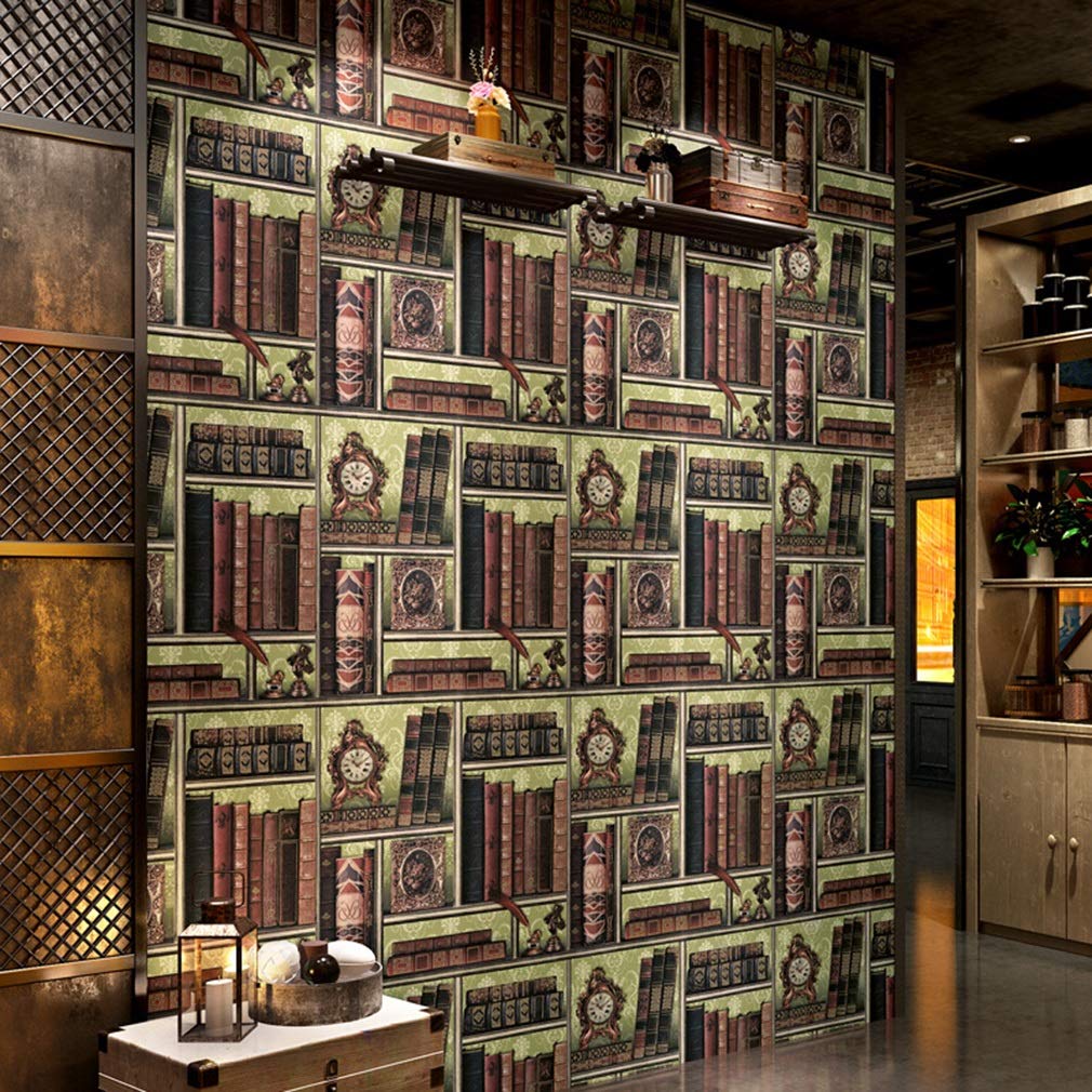 Papier peint bibliothèque 3D rétro trompe l'œil nostalgie pour café