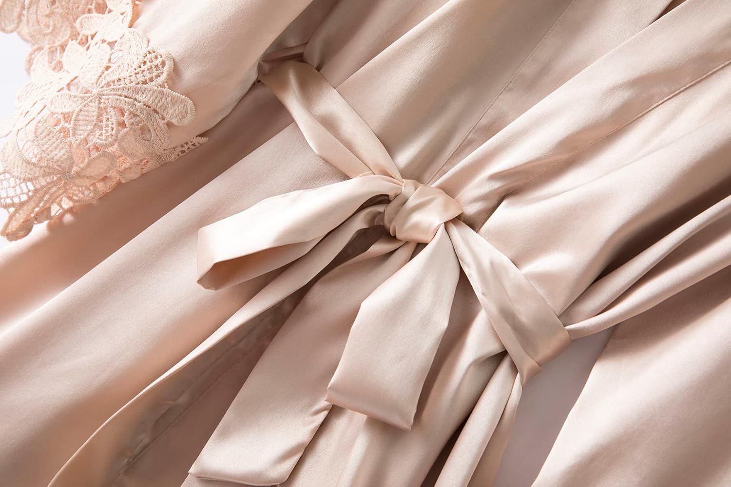 Women's Bride Bridesmaid Silky Robes with Lace Trim Bridal Embroidery Bathrobe for Wedding Party Sleepwear - Image 2