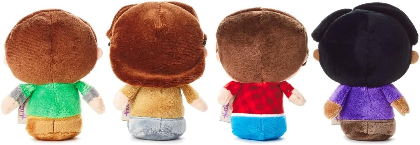 Back view of the four Hallmark The Big Bang Theory Itty Bittys plush figures.
