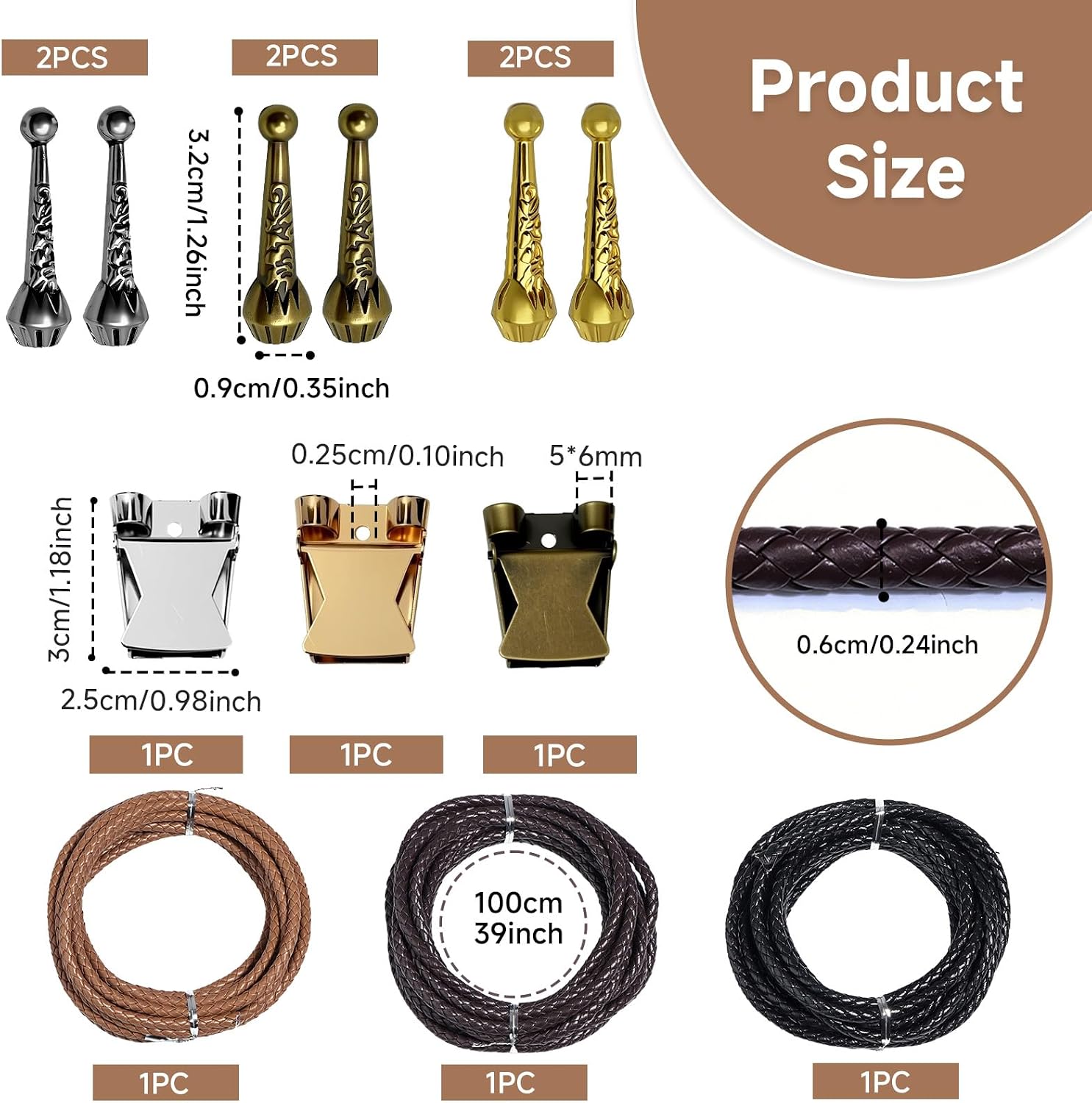 12 Pcs Bolo Tie Making Kit with 3 Colors of Rope, Each Rope is 1 Meter Long, 6 Pcs Bolo Tie Tips and 3 Pcs Slide Clasps, Replacement Buckle Accessories Set for DIY Bolo Tie Making (3 Sets, 12PCS)