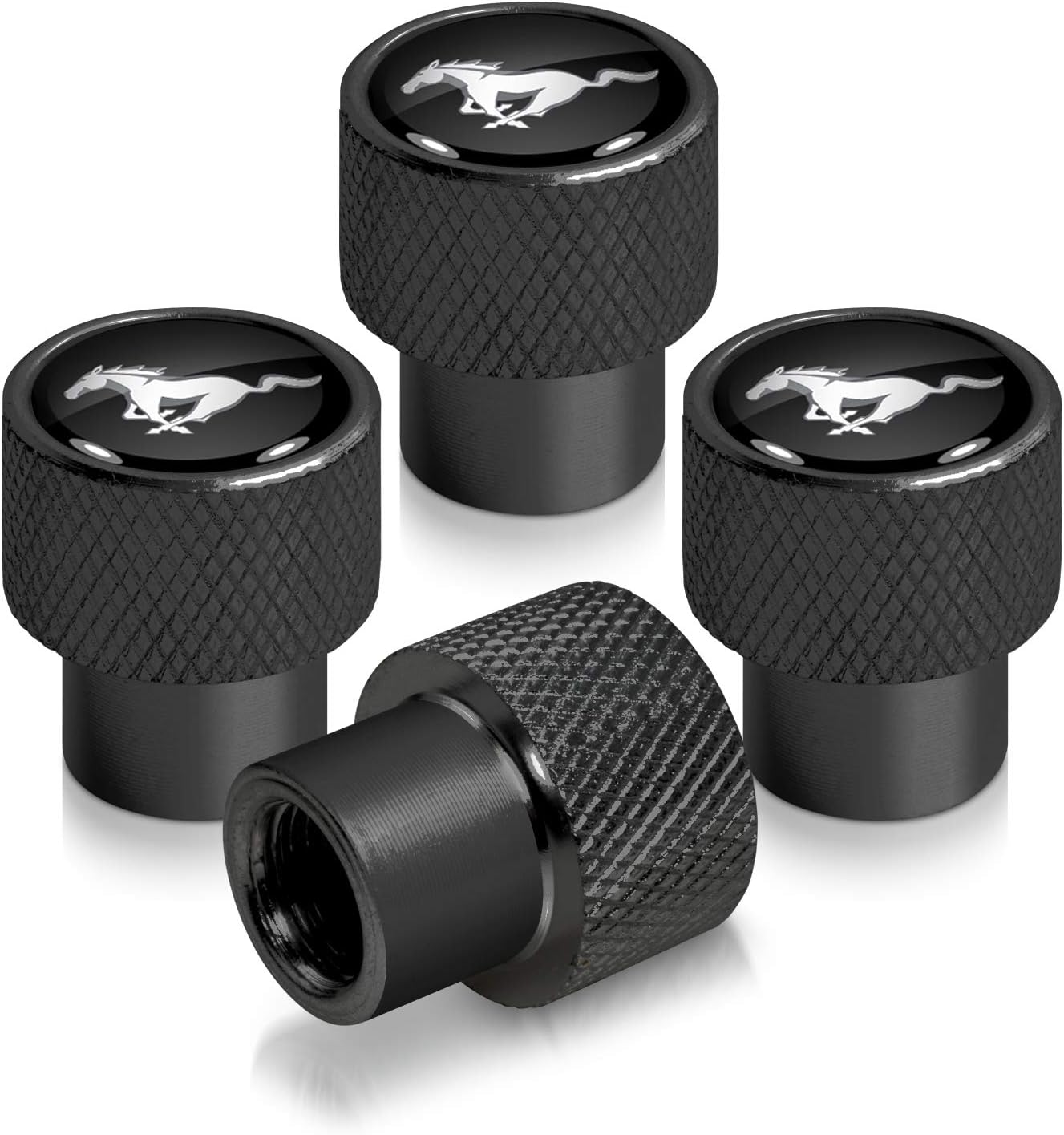 iPick Image for Ford Mustang Black Easy-Grip Aluminum Tire Valve Stem Caps