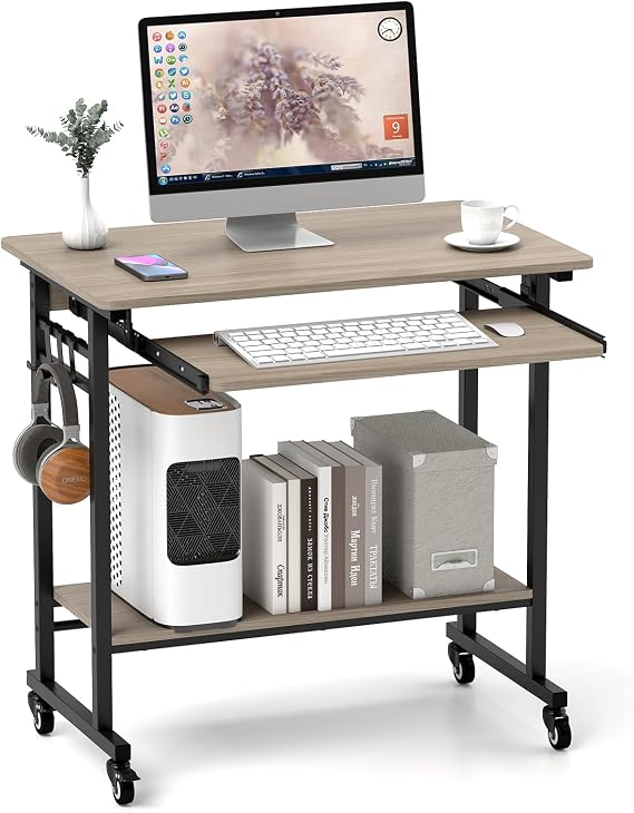 Amazon.com: Tangkula Rolling Computer Desk Cart with Keyboard Tray ...