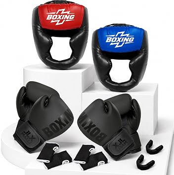 12pcs Boxing Headgear, guantes de boxeo,Mouth Guards& Hand Wraps Boxing Equipment Set - PU Leather Boxing Protective Gear for Training, Sparring & MMA,Boxing Gloves