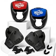 12pcs Boxing Headgear, guantes de boxeo,Mouth Guards& Hand Wraps Boxing Equipment Set - PU Leather Boxing Protective Gear for Training, Sparring & MMA,Boxing Gloves