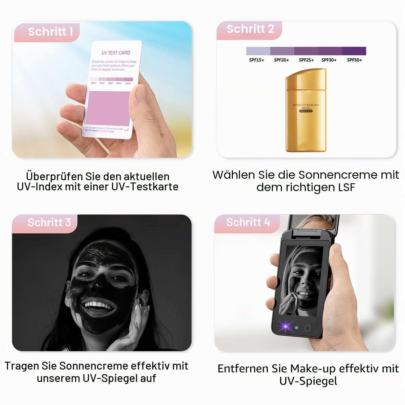 Vanexiss UV-Kamera Sonnenschutz UV-Spiegel 4-Zoll-Wickelspiegel doppelseitiger Taschenspiegel