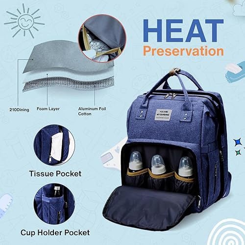 Miniatura 6 de Mochila para pañales para bebé con cambiador, grande, resistente al agua, con espaciosos compartimentos, Azul (deepblue), Mediana, Lindas bolsas de