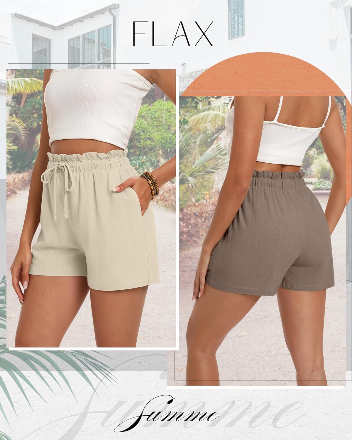 Neer 3 Pack Women's Linen Shorts with Pockets Drawstring High Elastic Waisted Wide Leg Loose Casual Summer Shorts - Image 5