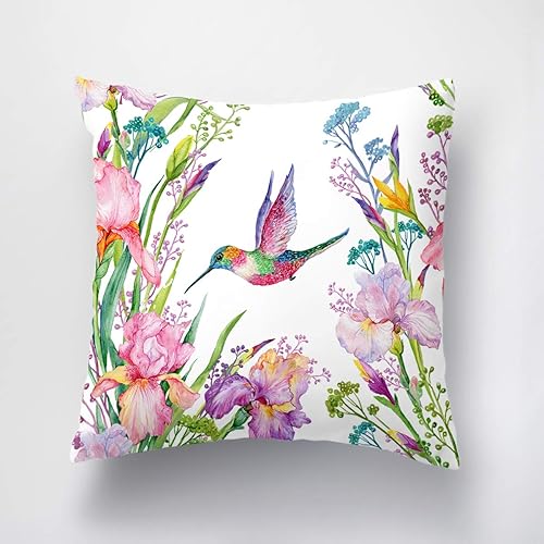 Funda de cojín con diseño de pájaros tropicales, acuarela, colibrí y flores, funda de almohada exótica para decoración de la vida silvestre (18.0 x