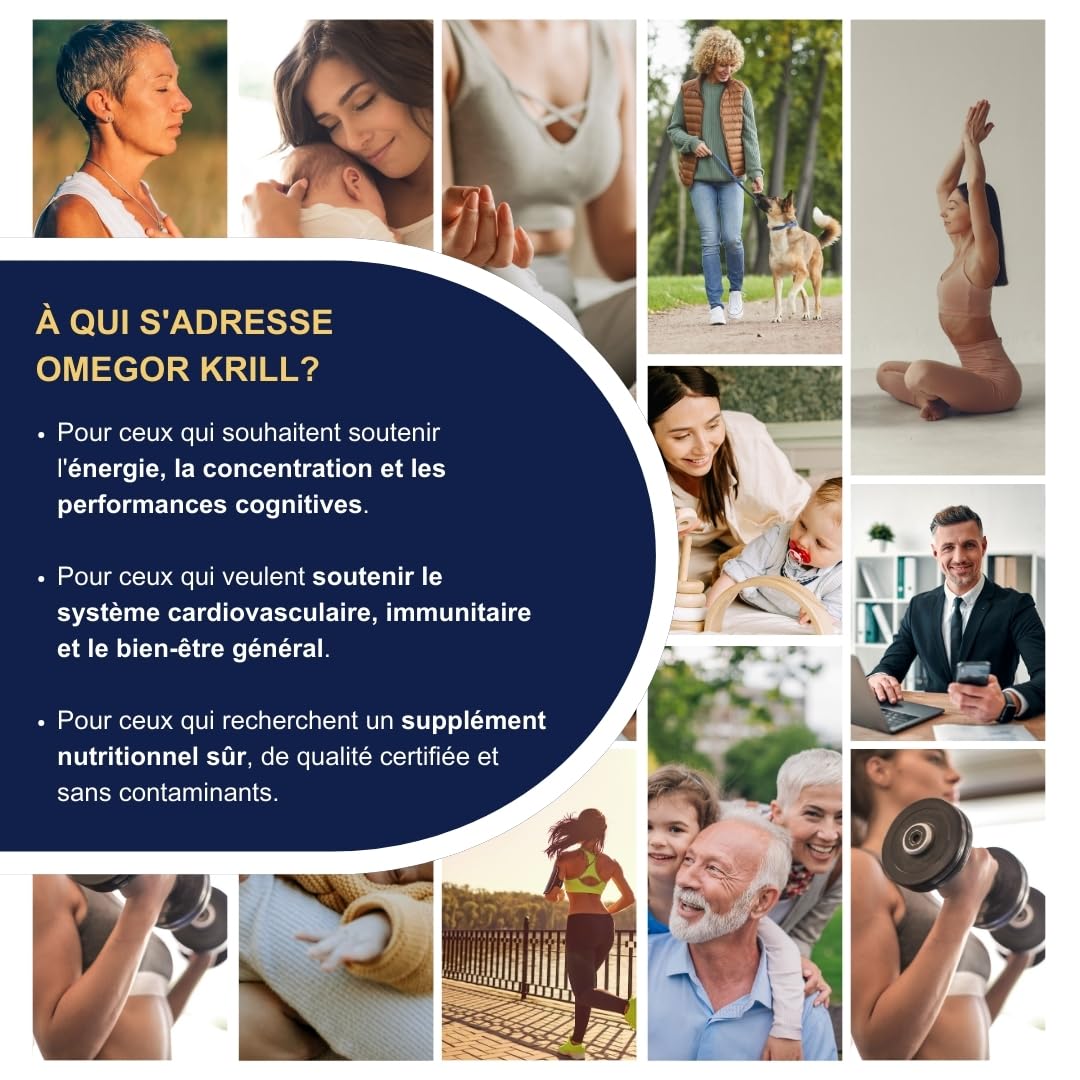Omegor Krill - Complément alimentaire avec phospholipides, choline, Oméga-3 et astaxanthine à haute biodisponibilité - 260 mg d'EPA et DHA - Sans arrière-goût - Facile à avaler - 60 capsules