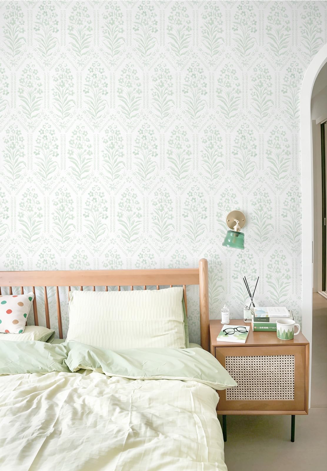 CiCiwind Self Adhesive Wallpaper Green Floral Contact Paper Peel and Stick Wallpaper Sticky Back Plastic 44CM x 10M Waterproof Vinyl for Bedroom Living Room Decor