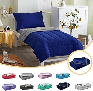 Uozzi Bedding 4 Pieces Toddler Bedding Set Ultra Soft and Breathable Toddler Sheet Set - Includes Comforter, Flat Sheet, Fitted Sheet and Pillowcase - Dark Blue & Gray