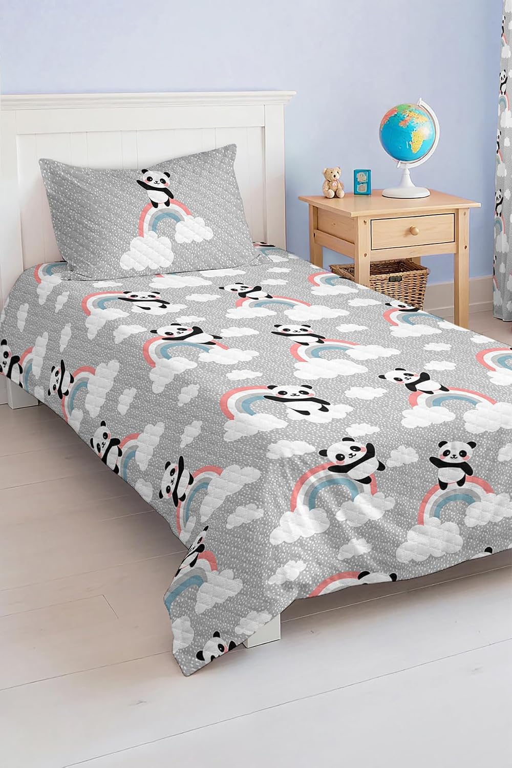 SODEF Bedding Set Twin Size Panda and Rainbow Pattern Kids Room Quilt Set Lightweight Cotton Polyester Blend Fade Resistant 2 Piece Set Multicolor - Multicolor, One Size